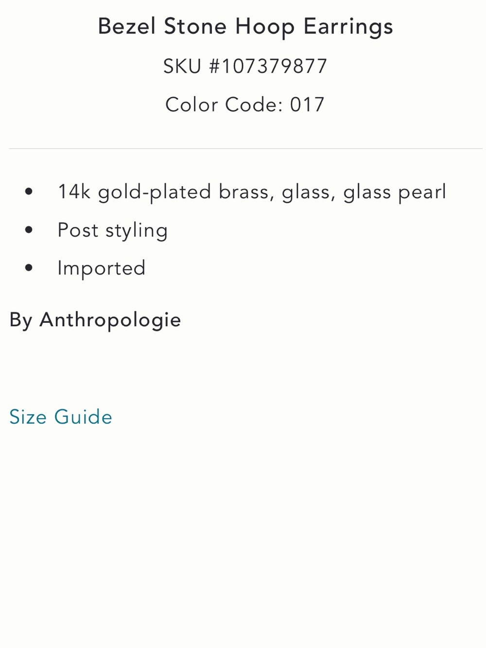 Anthropologie Bezel Stone Hoop Earrings - Picture 6 of 7